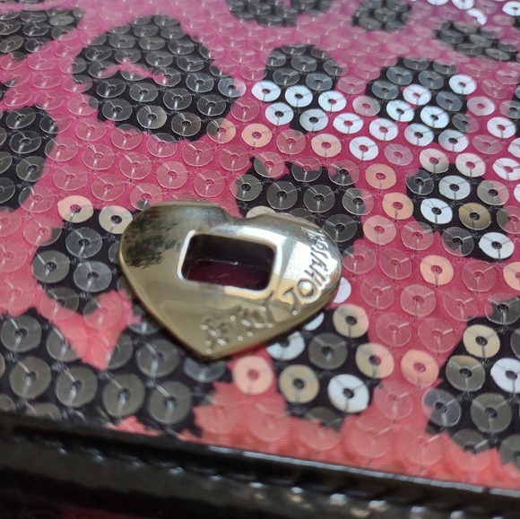 Betsey Johnson sequins bag chain strap Leopard Pink Black